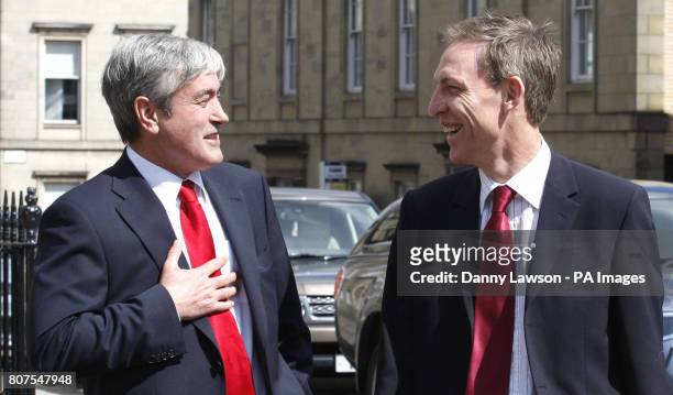 Scottish Labour Party Leader Iain Gray pictured with MP for East Renfrewshire Jim Murphy at a post election press conference at John Smith House,...