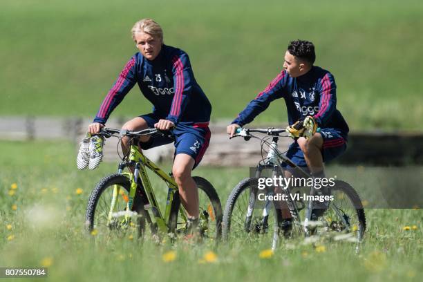 Kasper Dolberg of Ajax, Abdelhak Nouri of Ajaxduring the pre-season summer training camp of Ajax Amsterdam at Lindenstadion on July 04, 2017 in...