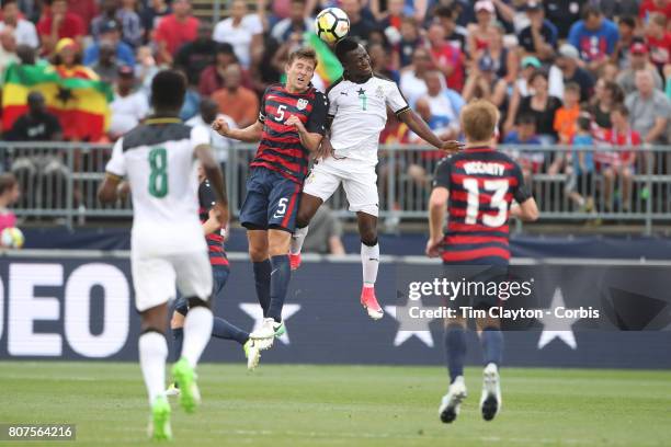 July 1st: Matt Besler of the United States challenges David Accam of Ghana during the United States Vs Ghana International Soccer Friendly Match at...