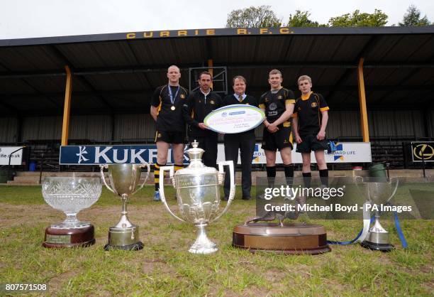 Currie's Andy Adam, Ally donaldson, John Muir, Fergus Scott and Robbie Wilson with all their trophies after their run of success during the Scottish...