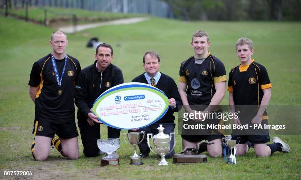 Currie's Andy Adam, Ally donaldson, John Muir, Fergus Scott and Robbie Wilson with all their trophies after their run of success during the Scottish...