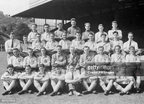 Norwich City Football Club. Back row, left to right; Trevor Rowlands, K Holman, Kenneth Nethercott, George Ephgrave, Donald Edwards, Edgar Duffet, B...