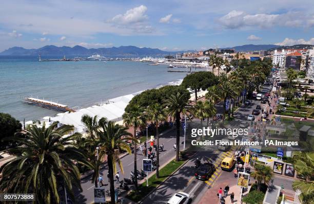 View from the roof of the Palais Stephanie on the third day of the Cannes Film Festival, France.