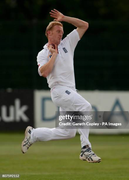 England Lions's Steve Kirby bowls during the Tour Match at the County Ground, Derby.