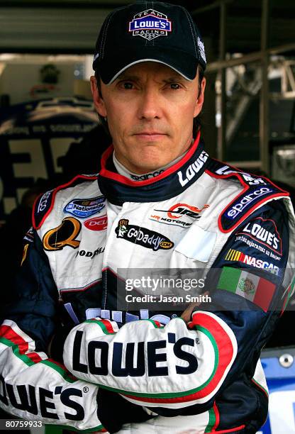 Adrian Fernandez, driver of the Lowe's Chevrolet, looks on during NASCAR Nationwide Series Corona Mexico 200 practice at Autodromo Hermanos Rodriguez...