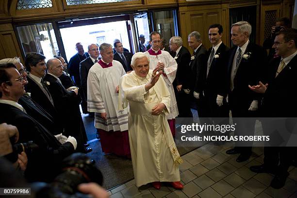 Pope Benedict XVI arrives for an ecumenical prayer service at the Church of St. Joseph in New York on April 18, 2008. The Pope addressed 250...