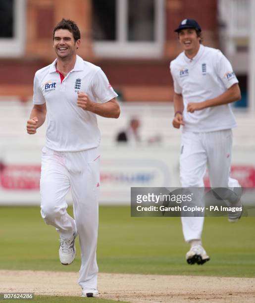 England's James Anderson celebrates dismissing Bangladeshi captain Shakib Al Hasan during the first nPower Test Match at Lords, London.