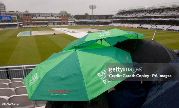 Wet weather delays the start of the first nPower Test Match at Lords, London.
