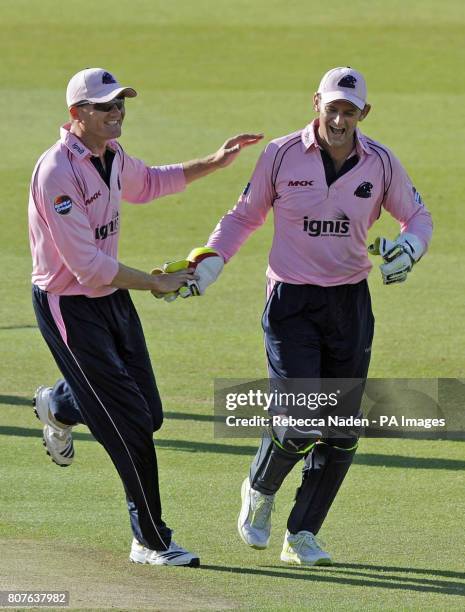 Middlesex Panthers' wicketkeeper Adam Gilchrist takes a catch to dismiss Sussex Sharks Chris Nash for 2 runs during the Friends Provident T20 match...