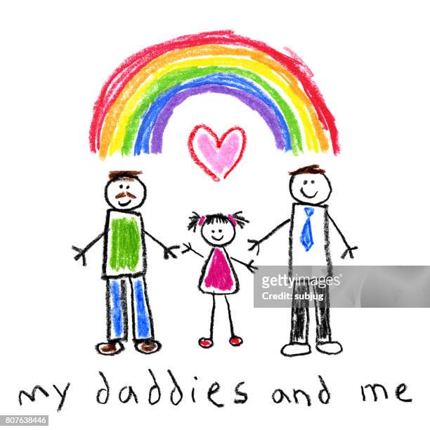 兒童風格畫-父親和女兒同性戀家庭 - family drawing 幅插畫檔、美工圖案、卡通及圖標