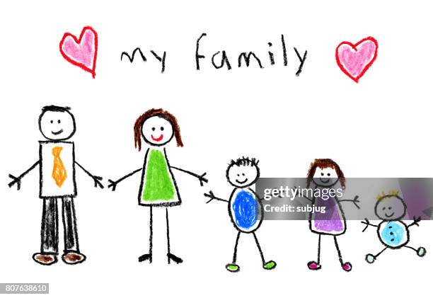 kinderzeichnung stil - familie - strichmännchen stock-grafiken, -clipart, -cartoons und -symbole