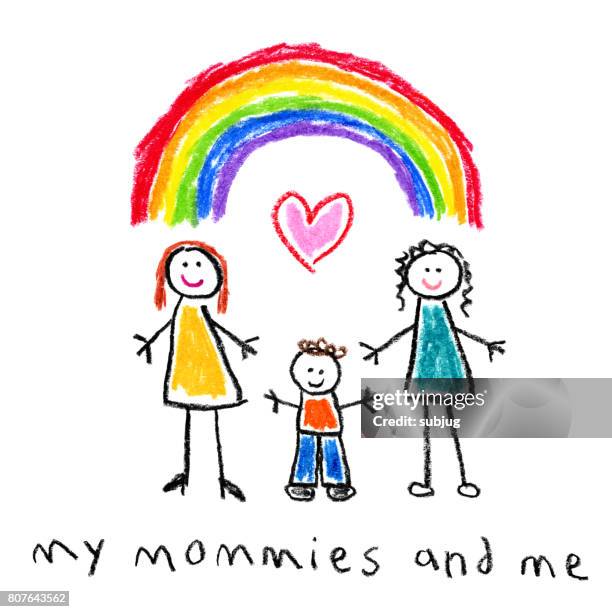 kinder stil zeichnung - mütter und sohn homosexuell familie - eltern stock-grafiken, -clipart, -cartoons und -symbole