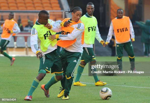 South Africa's Steven Pienaar during a training session at the Soccer City Stadium in Johannesburg, South Africa.