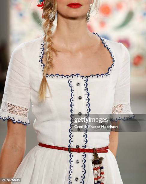 Model Sandra Hunke, fashion detail, walks the runway at the Lena Hoschek show during the Mercedes-Benz Fashion Week Berlin Spring/Summer 2018 at...