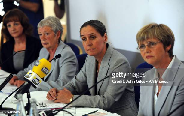 Sheila Dilkes, Dr Carole Smith, Alison O'Sullivan and Bron Sanders, members of the serious case review panel, talk to the media about the Shannon...