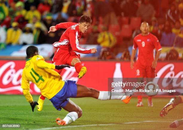 Korea DPR's Yun-Nam Ji scores his sides first goal of the game