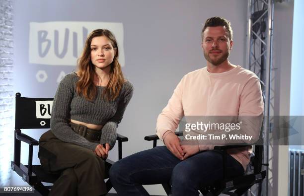 Sophie Cookson and Rick Edwards pose for a photo after speaking about the new Netflix show 'Gypsy' at BUILD LDN at AOL London on July 4, 2017 in...