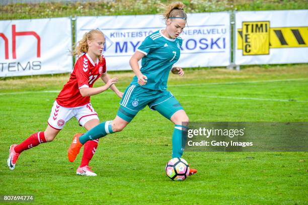 Laura Haas Germany challenges Sofie Bredgaard of Denmark during the Nordic Cup 2017 match between U16 Girl's Germany and U16 Girl's Norway on July 4,...