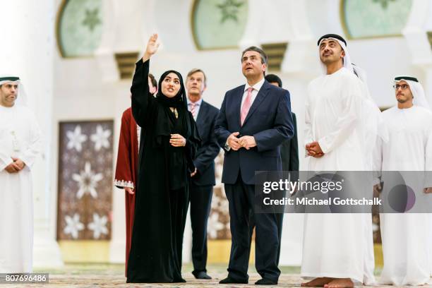 German Foreign Minister and Vice Chancellor Sigmar Gabriel and foreign minister Sheik Abdullah bin Zayed Al Nahyan visits Sheik Zayid Mosque during...