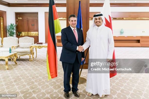 German Foreign Minister and Vice Chancellor Sigmar Gabriel meets Quatars foreign minister Sheik Mohammed bin Abdulrahman al-Thani during his visit to...