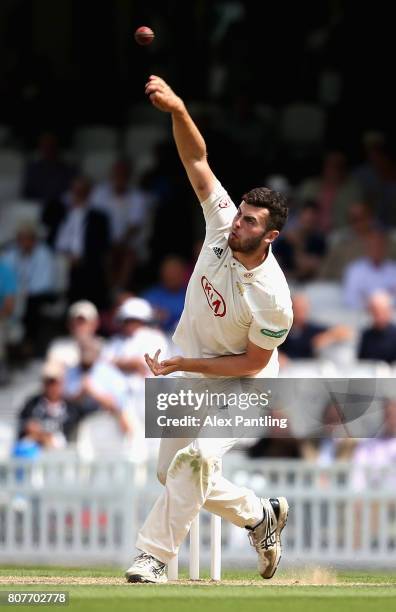 Dominic Sibley of Surrey Bowles during day two of the Specsavers County Championship Division One match between Surrey and Hampshire at The Kia Oval...