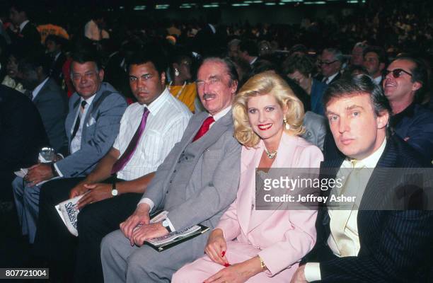 From Businessman Donald Trump and first wife Ivana, Fred Trump, Muhammad Ali, and unknown, with Jack Nicholson photo bomb in second row. Ringside at...