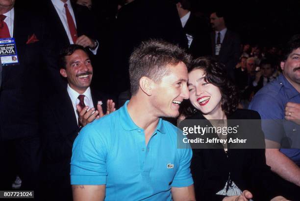 Actor Sean Penn and Singer Madonna ringside at Tyson vs Holmes Convention Hall in Atlantic City, New Jersey January 22 1988.