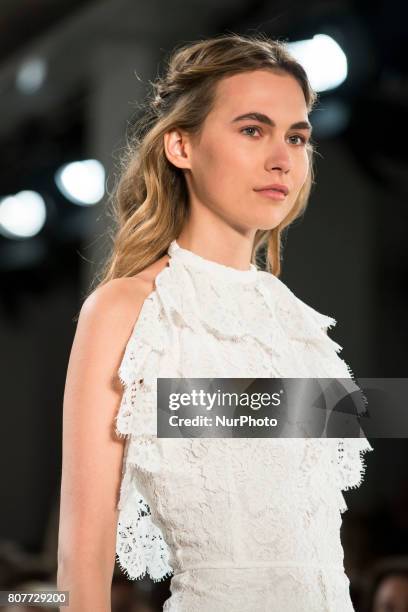 Model runs the runwy at the Ewa Herzog fashion show during the Mercedes-Benz Berlin Fashion Week Spring/Summer 2018 at Jandorf Kaufhaus in Berlin,...