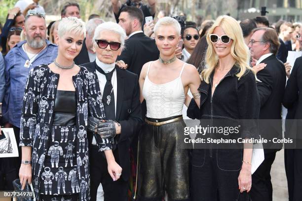 Katy Perry, Karl Lagerfeld, Cara Delevingne and Claudia Schiffer attend the Chanel Haute Couture Fall/Winter 2017-2018 show as part of Haute Couture...