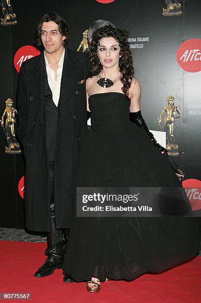 Italian actress Sabrina Impacciatore and director Giovanni La Parola arrives at the Italian Movie Awards ''David Di Donatello'' at the Auditorium...