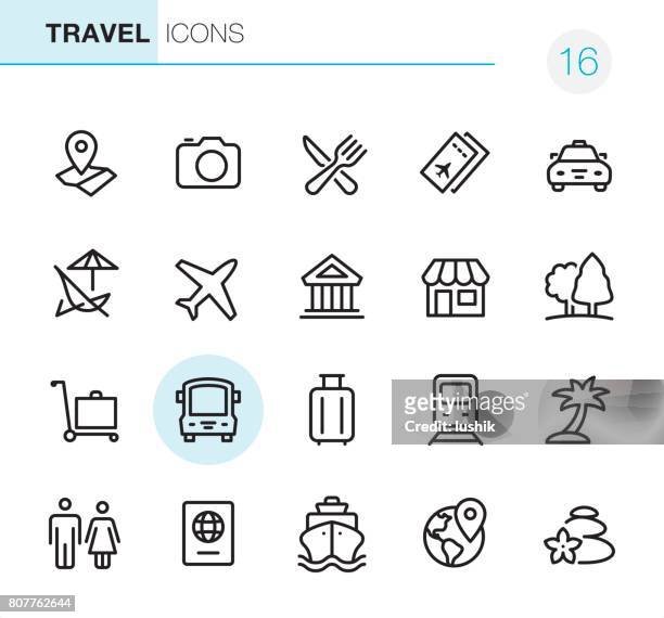 lage und anreise - perfect pixel icons - liegestuhl freisteller stock-grafiken, -clipart, -cartoons und -symbole