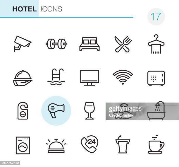 hotel- und reiseangebote - perfect pixel icons - amenities stock-grafiken, -clipart, -cartoons und -symbole