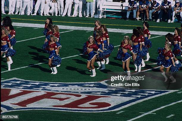 The Buffalo Bills cheerleaders, "The Jills" cheer during Super Bowl XXVII at the Rose Bowl on January 31, 1993 in Pasadena, California. The Dallas...