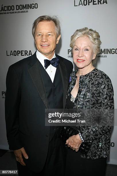 Actor Michael York and wife Patricia McCallum arrive at the 40th Anniversary Gala honoring Placido Domingo presented by the LA Opera held at the...