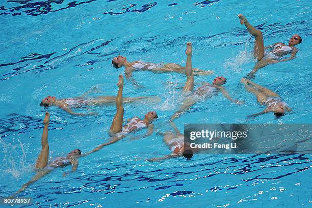 The Italian team competes during the free routine final of team event at the "Good Luck Beijing" Olympic Games Synchronized Swimming Qualification...