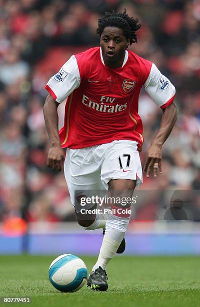 Alexandre Song Billong of Arsenal in action during the Barclays Premier League match between Arsenal and Reading at the Emirates Stadium on April 19,...