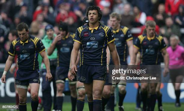 Luther Burrell of Leeds Carnegie look dejected after another try during the Guinness Premiership match between Gloucester and Leeds Carnegie at...