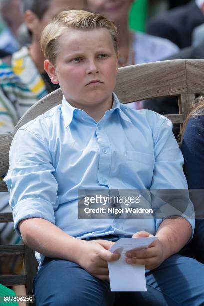Prince Sverre Magnus of Norway attends the unveiling of Norwegian Trekking Association gift for The Queen of Norway 80th birthday on July 04, 2017 in...