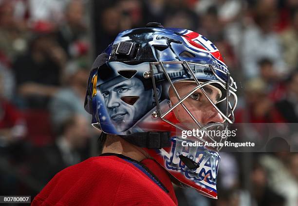 Carey Price of the Montreal Canadiens looks on during a stoppage in play against the Boston Bruins during game five of the 2008 NHL conference...