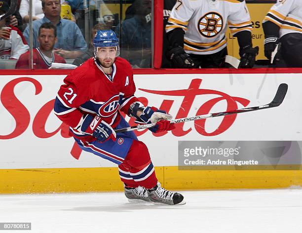 Christopher Higgins of the Montreal Canadiens skates against the Boston Bruins during game five of the 2008 NHL conference quarter-final series at...