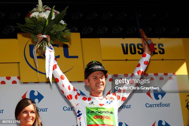Nathan Browne of The USA and Cannondale Drapac Professional Cycling Team in the Polka Dot Jersey during stage four of Le Tour de France 2017 on July...