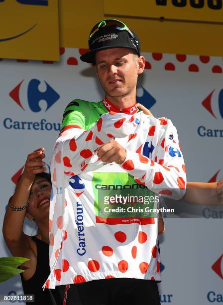 Nathan Browne of The USA and Cannondale Drapac Professional Cycling Team in the Polka Dot Jersey during stage four of Le Tour de France 2017 on July...