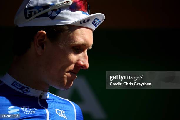 Arnaud Demare of France and and team FDJ celebrates after winning stage four of Le Tour de France 2017 on July 4, 2017 in Vittel, France.