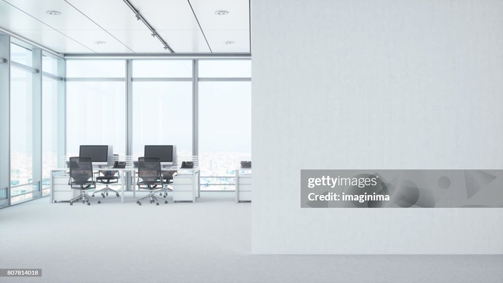 Quarto moderno escritório vazio com parede branca em branco