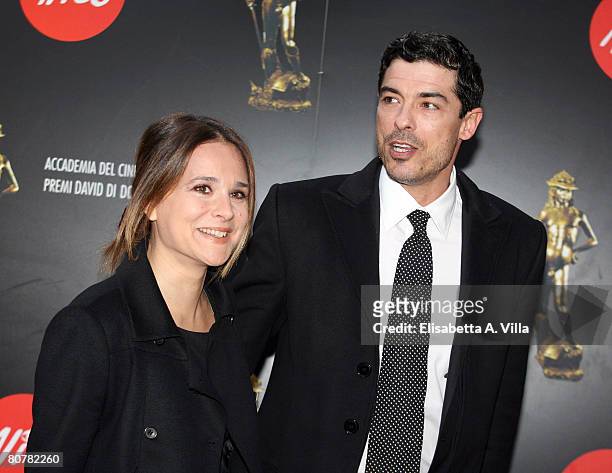Italian actor Alessandro Gassman and his wife actress Sabrina Knaflitz arrive at the Italian Movie Awards ''David Di Donatello'' at the Auditorium...