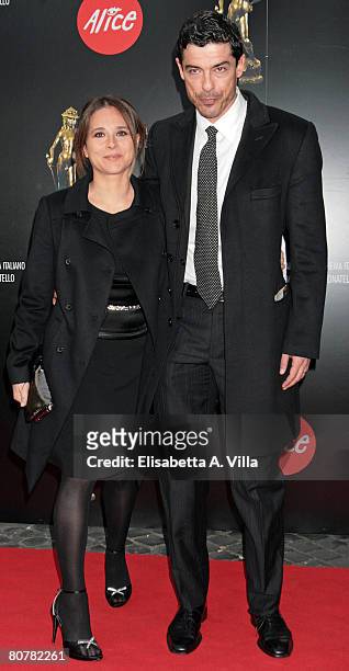 Italian actor Alessandro Gassman and his wife actress Sabrina Knaflitz arrive at the Italian Movie Awards ''David Di Donatello'' at the Auditorium...
