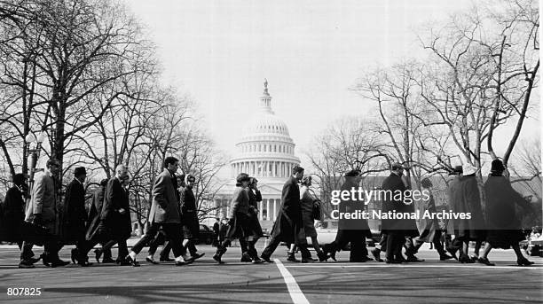 Civil rights leaders from all parts of the United States march to protest recent police brutality in Alabama, March 12, 1965 in Washington.