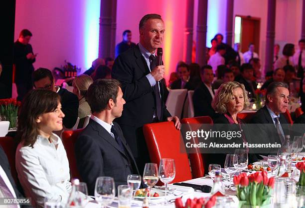 Karl-Heinz Rummenigge , CEO of Bayern Munich speaks during the Bayern Munich champions party after the DFB Cup Final match between Borussia Dortmund...