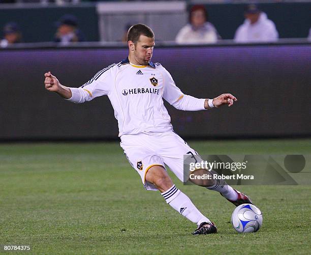 Greg Vanney of the Los Angeles Galaxy controls the ball during their MLS game vs the Houston Dynamo on April 19, 2008 in Carson California.