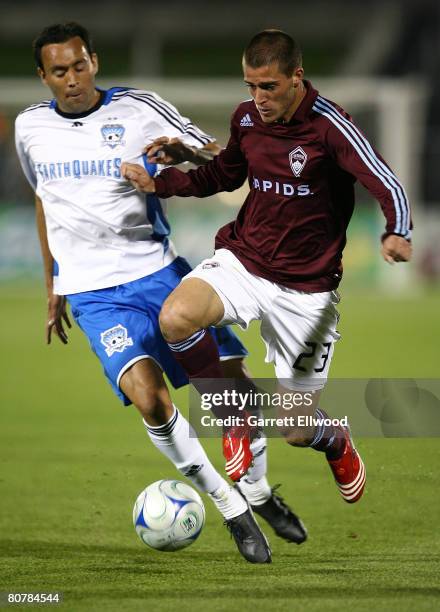 Colin Clark of the Colorado Rapids controls the ball during the MLS game against the San Jose Earthquakes on April 19, 2008 at Dicks Sporting Goods...